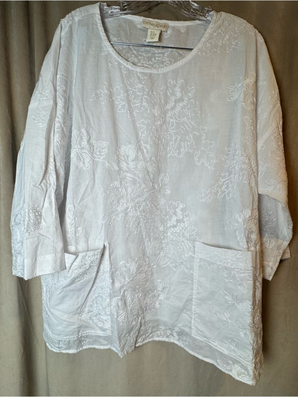 Cynthia Rowley White Embroidered Tunic Top 100% Cotton New 1X